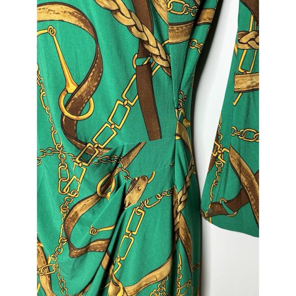 Ralph Lauren Faux Wrap Dress Womens 4 Green Horse Tack Equestrian Ruched Classic - Picture 3 of 16